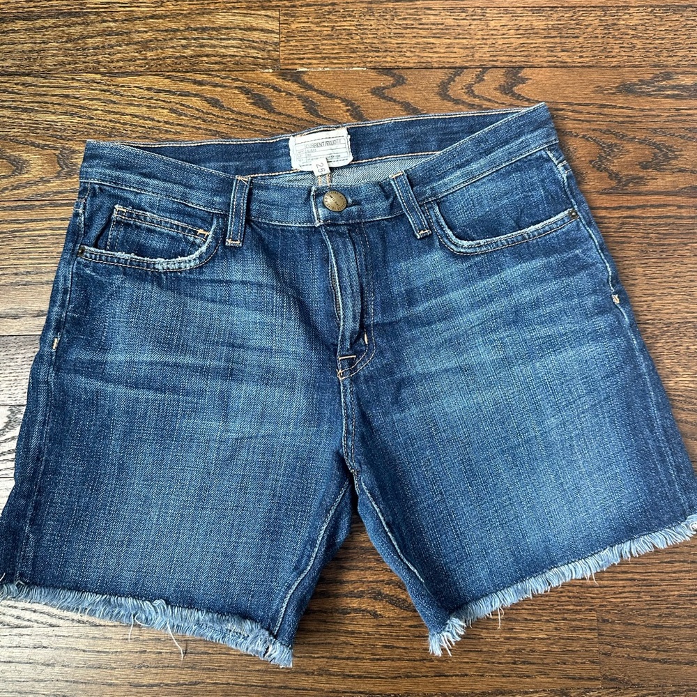 Current/Elliott Blue Frayed Hem Jean Shorts